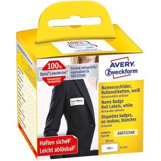 Avery AS0722560 Aftagelige navneskilte 41x89mm, rulle med 200stk