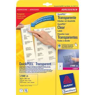 Avery L7560-25 klare Adresse etiketter 21 pr. ark 63.5 x 38.1 25 ark