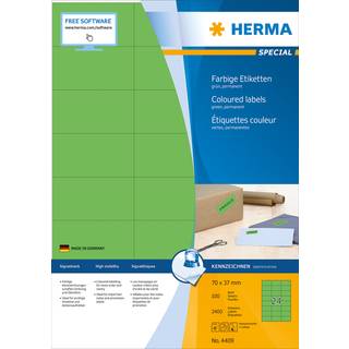Herma farvede etiket 70x37, 2400 etiketter, 100 ark, blå