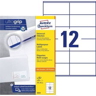 Avery 3424 hvide labels 12 pr.ark 105x48 100ark