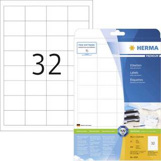 Herma etiket Premium laser 48,3x33,8mm, 25 ark af 32 etiketter, hvid