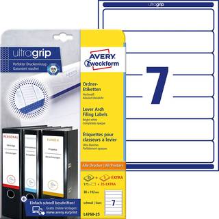 Avery L4760-25 Rygetiketter til ringbind 7 pr. ark 192 x 38 30ark