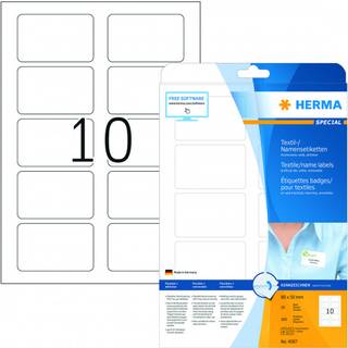 HERMA navne/tekstil etiket aftagelig 80 x 50 hvid mm, 100 stk.