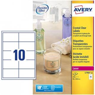Avery L7783-25 Crystal klare etiketter 10 pr. ark 96 x 50,8 25 ark