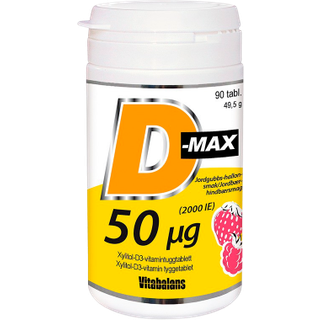 D-Max 50 µg Jordbær-Hindbærsmag 90 stk.