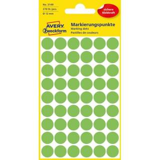 Avery 3149 etiketter, neon grøn, Ø 12mm, 270stk