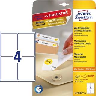 Avery L4733REV-25 Aftagelige universaletiketter 100stk + 20 ekstra