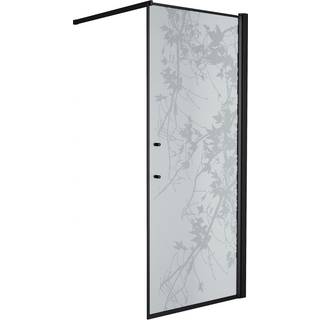 Fjäll Brusevæg med decor glas og sort profil - 70 x 198 cm