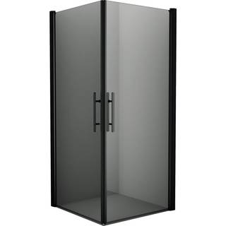 Fjäll Brusehjørne med røgfarvet glas og sort profil - 70 x 100 cm