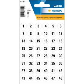 Herma etiket tal 1-240 ø12, sort/hvid
