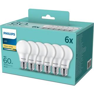 Philips LED pære Standard 8W/827 (60W) Mat 6-pak E27