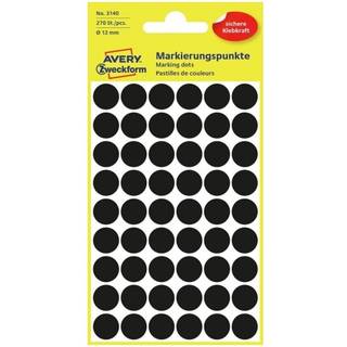 Avery Prikmærkater, Ø 12 mm, 270 Etiketter, Sort