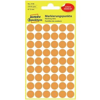 Avery 3148 etiketter, neon orange, Ø 12mm, 270stk