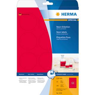 HERMA Neon labels A4 Ø 60 mm round luminous red permanent adhesion