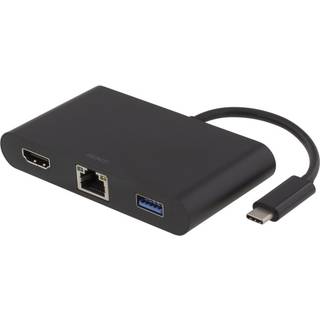 Deltaco USB-C dockingstation, HDMI, RJ45, USB-A, USB-C PD - Sort