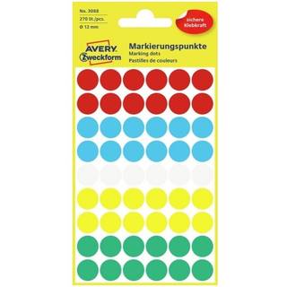 Avery etiketter Ø12mm 3088 assorterede neon farver