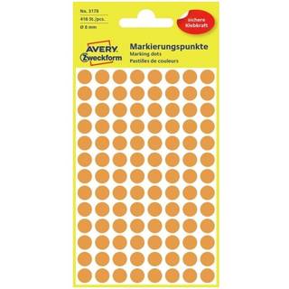 Avery 3178 etiketter, neon orange, Ø 8mm, 416stk