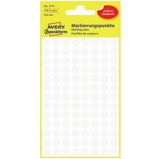 Avery 3175 Aftagelige runde hvid farvekodingsdots, Ø 8mm, 416 stk.