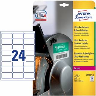 Avery Ultraresistente udendørs etiketter, 63,5 x 33,9 mm, 240 Etiketter, Hvid
