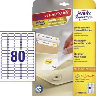 Avery aftagelig etiket 35,6 x 16,9 mm, 2400 stk.