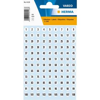Herma etiket tal 1-540 ø8 sort/hvid