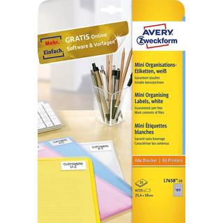Avery L7658-25 Mini-etiketter hvide 25,4x10mm 25ark