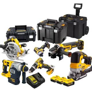 DEWALT DCK755P3T-QW Slagskruetrækker Li-Ion, 205 Nm, brushless (DCF887N) + Slagbore-/skruemaskine, Li-Ion, 70Nm, brushless (DCD796NT) + Borehammer Li-ion, brushless, 2.1 J (DCH273N) + Vinkelsliber Li-Ion, brushless, Ø125 mm (DCG405N) + Rundsav (DCS570) + Stiksav(DCS334) + Multicutter (DCS355) +3x Batterier Li-Ion, 18V, 5Ah + oplader+ 3x kufferter