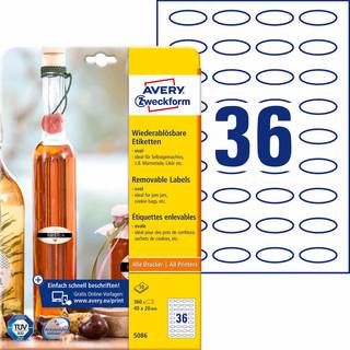Avery 5086 Oval labels, aftagelige 40 x 20 10ark