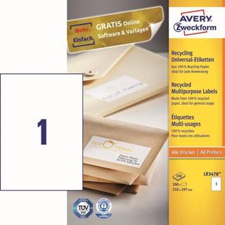 Avery LR3478 Shipping etiketter for store parcels and pallets 1 pr. ark 210 x 297 100 ark