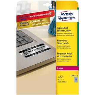 Avery L6011-8 Sølv Heavy Duty etiketter 63,5x29,6mm 8ark