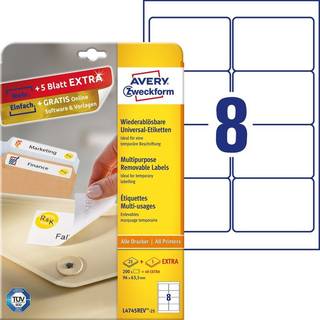 Avery L4745Rev-25 Aftagelige etiketter 8 pr. ark 96 x 63,5 30ark