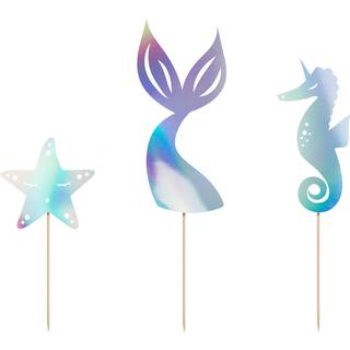 3 stk. Havfrue kage topper iridescent – tilføj magisk glans til festen