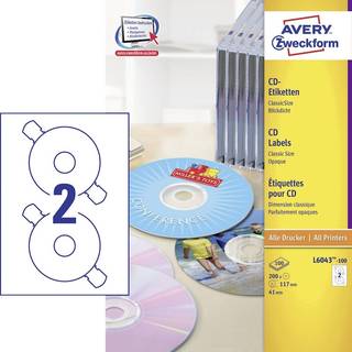 Avery L6043-100 Classic CD etiketter matt 2 pr. ark diameter 117mm 100ark