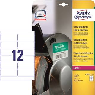 Avery L7913-10 Ekstremt modstandsdygtige og elastiske etiketter, 99,1 x 42,3 mm, hvide 10 Ark m. 12 Labels