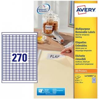 Avery L4730Rev-25 Aftagelige etiketter 270 pr. ark 17,8 x 10 30ark