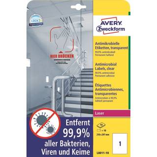 Avery Antimikrobielle etiketter 210x297mm klare 10 etiketter