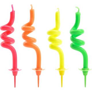 4 stk Fødselsdagslys krølle 8 cm neon mix