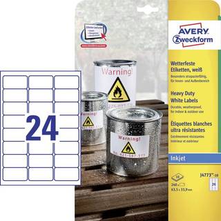 Avery J4773-10 Heavy duty etiketter, hvide 24 pr. ark 63.5 x 33.9 10 ark
