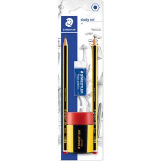 STAEDTLER Blyanter, viskelæder og blyantspidser, 4 stk Pakke med 2 stk blyanter, et viskelæder og en blyantspidser fra STAEDTLER.