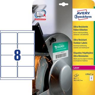 Avery L7914-10 Ekstremt modstandsdygtige og elastiske etiketter, 99,1 x 67,7 mm, hvide 10 Ark m. 8 Labels