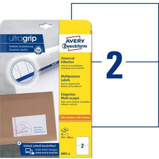 Avery 3655-10 hvide 2 pr.ark, blaek og laserprinter 210x148 10ark