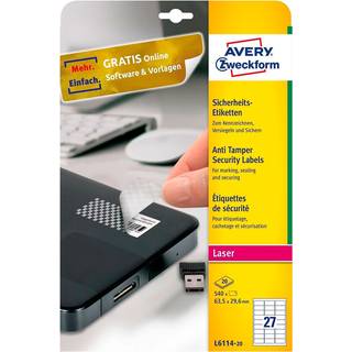 Avery L6114-20 Sikkerheds etiketter, med STOP besked, 27 pr. ark 63.5 x 29.6 20 ark