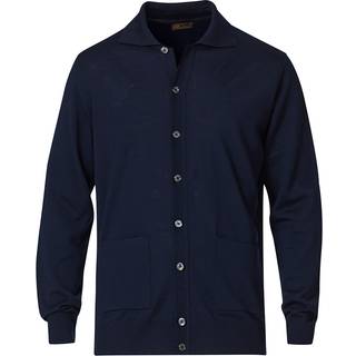 Stenströms Navy Merino Cardigan | Herre |Strik & Trøjer | Størrelse: XL | Marine blå | Solid | Lange Ærmer