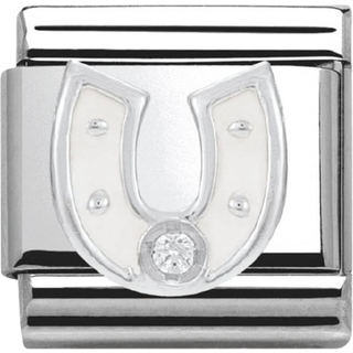 Nomination Classic - SilverShine aus Edelstahl mit 925er Silber, Email und Zirkonia - Hufeisen Weiß - 330305/12 - silber