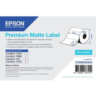 Epson Premium Matte Rulle, udstansede labels 76 mm × 51 mm ( 650 Labels )