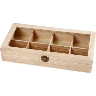 Elegant trææske med glaslåg - 8 rum, 32x16x6 cm
