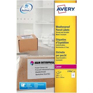 Avery L7994-25 Vejrbestandige Shipping etiketter 4 pr. ark 99,1 x 139 25 ark