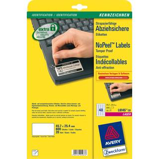 Avery L6145-20 Sikkerheds etiketter, NoPeel 40 pr. ark 45,7x25,4 20 ark