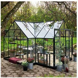 Halls Orangeri Drivhus  12,9 m² sort med 3 mm hærdet glas inkl. fundament - F09835