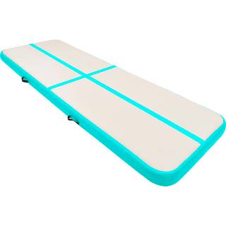 oppustelig gymnastikmåtte m. pumpe 400x100x15 cm PVC blå
